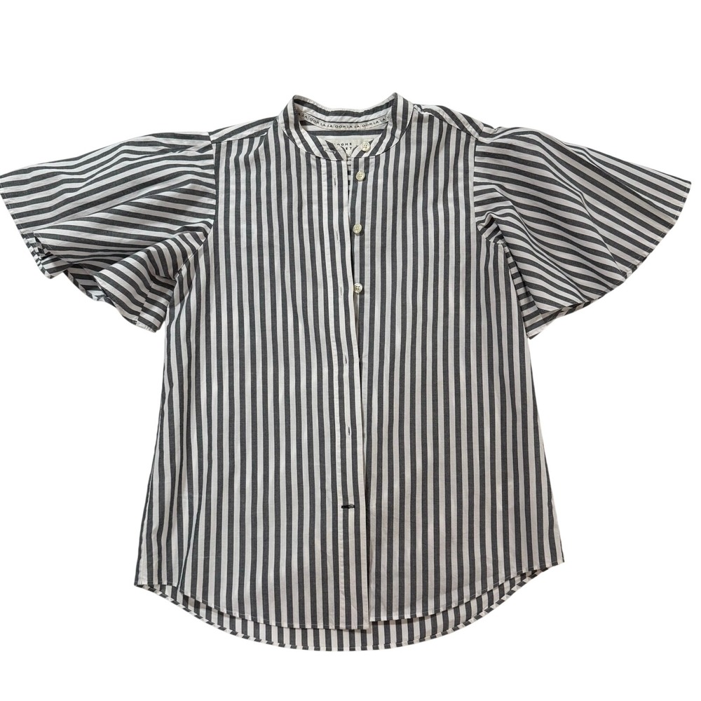 Kate Spade Broome Street Navy White Striped Flutter Sleeve Button Top XXS W39